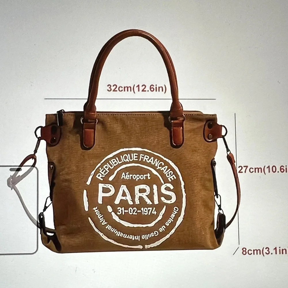 Last 1 Retro crossbody canvas tote bag. Gray with white lettering. New - Picture 3 of 3